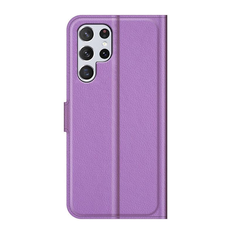 Litchi PU bőr pénztárca tok Samsung Galaxy S22 Ultra 5G - lila