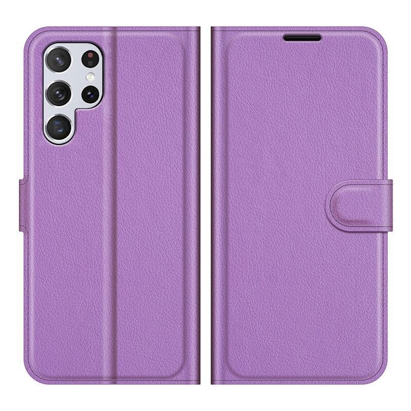 Litchi PU bőr pénztárca tok Samsung Galaxy S22 Ultra 5G - lila