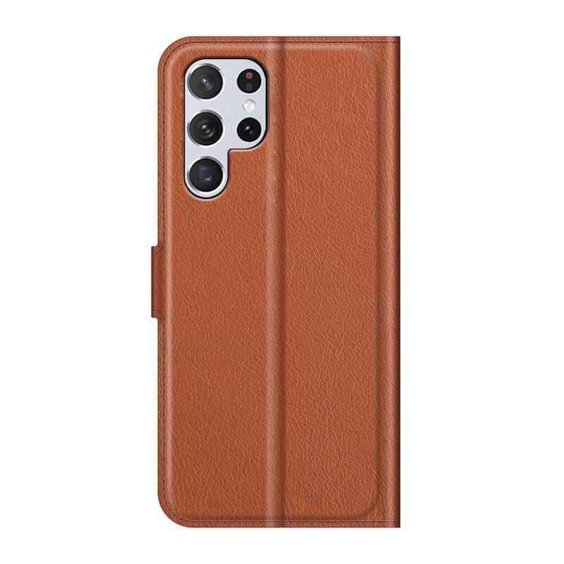 Litchi PU bőr pénztárca tok Samsung Galaxy S22 Ultra 5G számára - barna