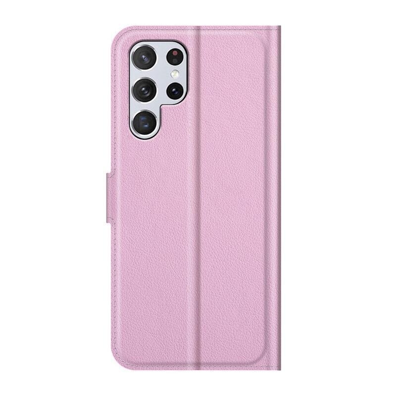 Litchi PU bőr pénztárca tok Samsung Galaxy S22 Ultra 5G számára - rózsaszín