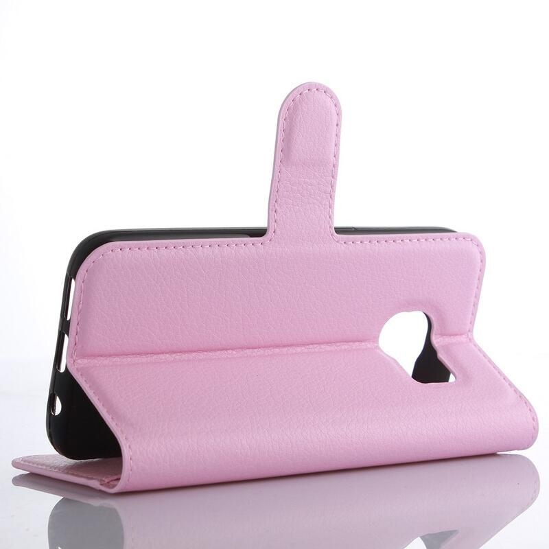 Litchi PU bőr pénztárca tok Samsung Galaxy S7 Edge-hez - rózsaszín