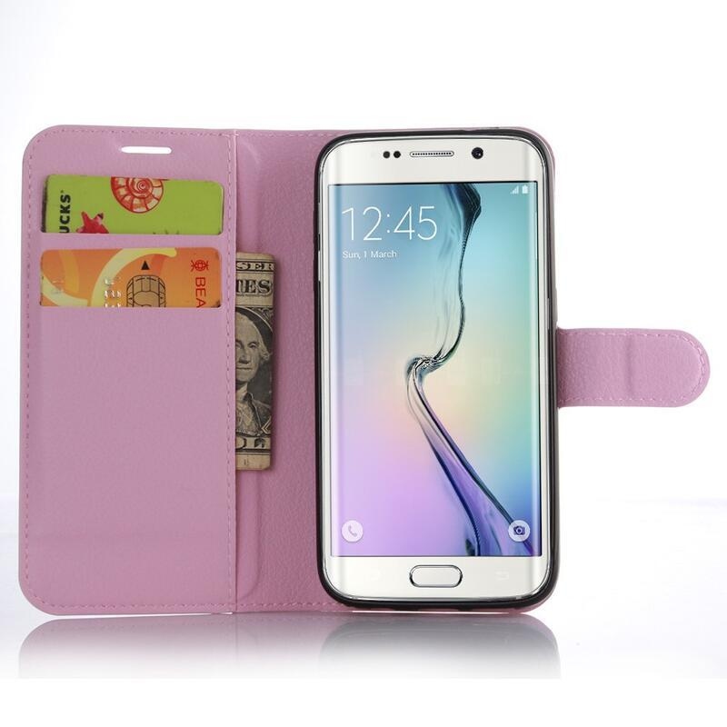 Litchi PU bőr pénztárca tok Samsung Galaxy S7 Edge-hez - rózsaszín