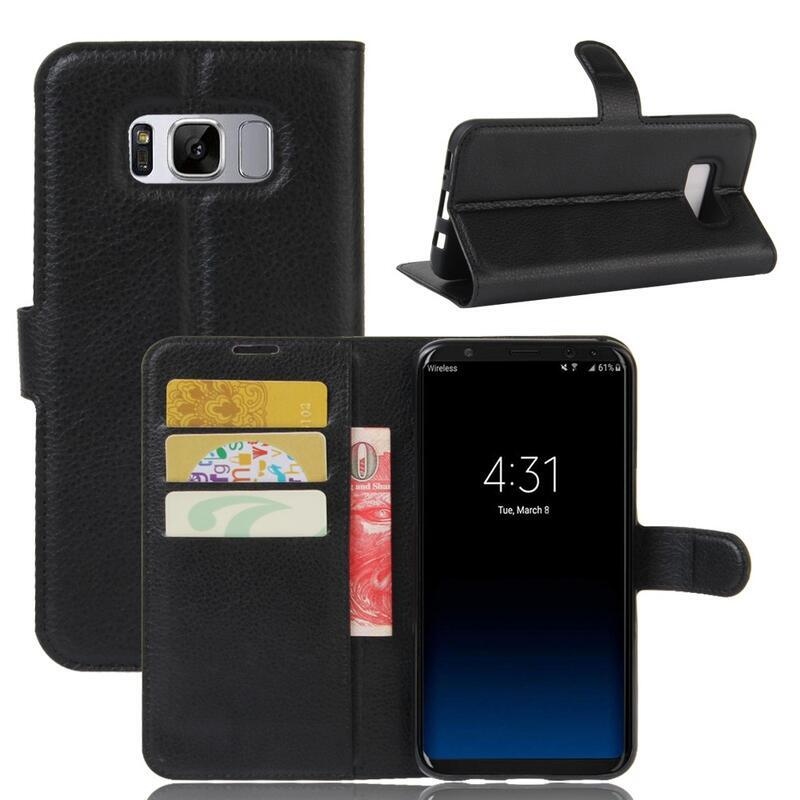 Litchi PU bőr pénztárca tok Samsung Galaxy S8-hoz - fekete