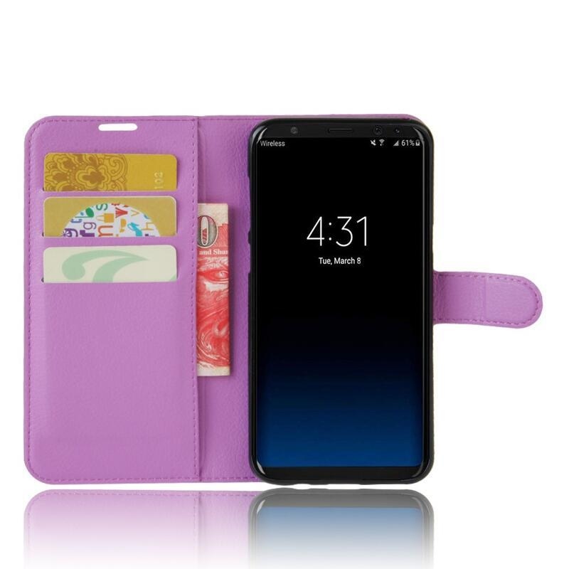 Litchi PU bőr pénztárca tok Samsung Galaxy S8-hoz - lila