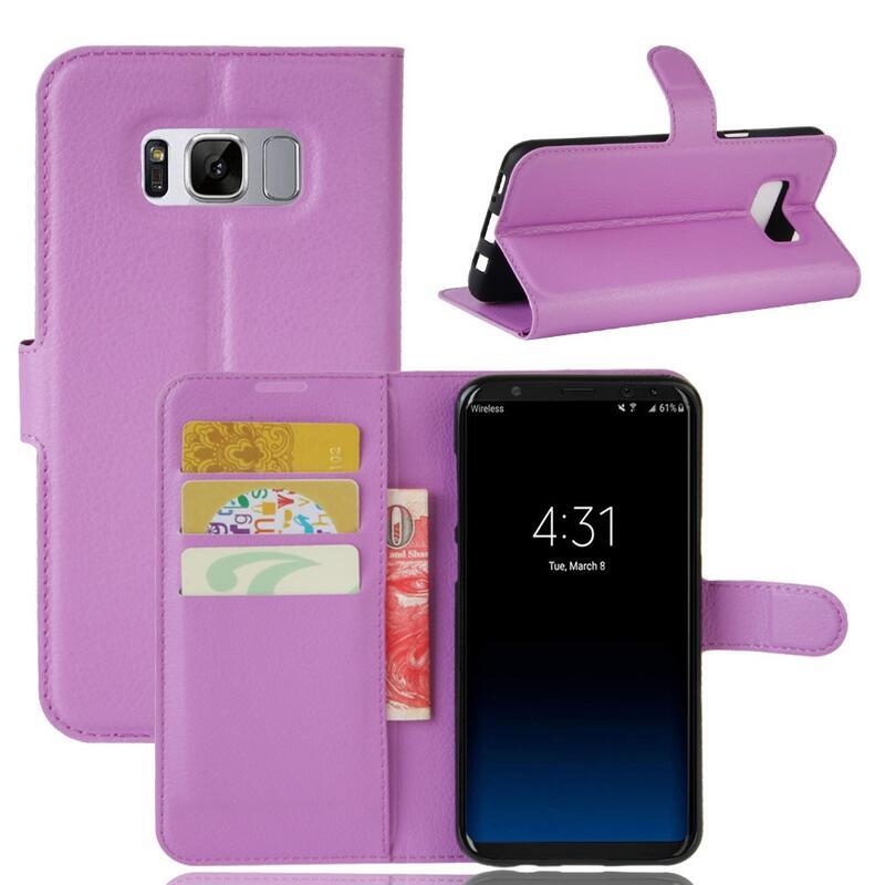 Litchi PU bőr pénztárca tok Samsung Galaxy S8-hoz - lila