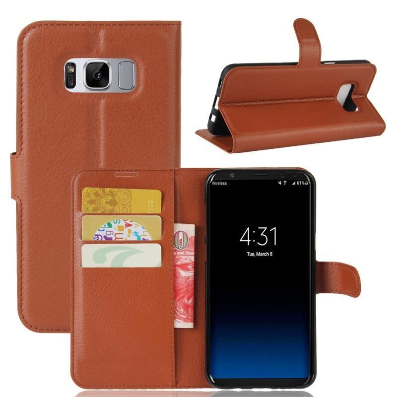 Litchi PU bőr pénztárca tok Samsung Galaxy S8-hoz - barna