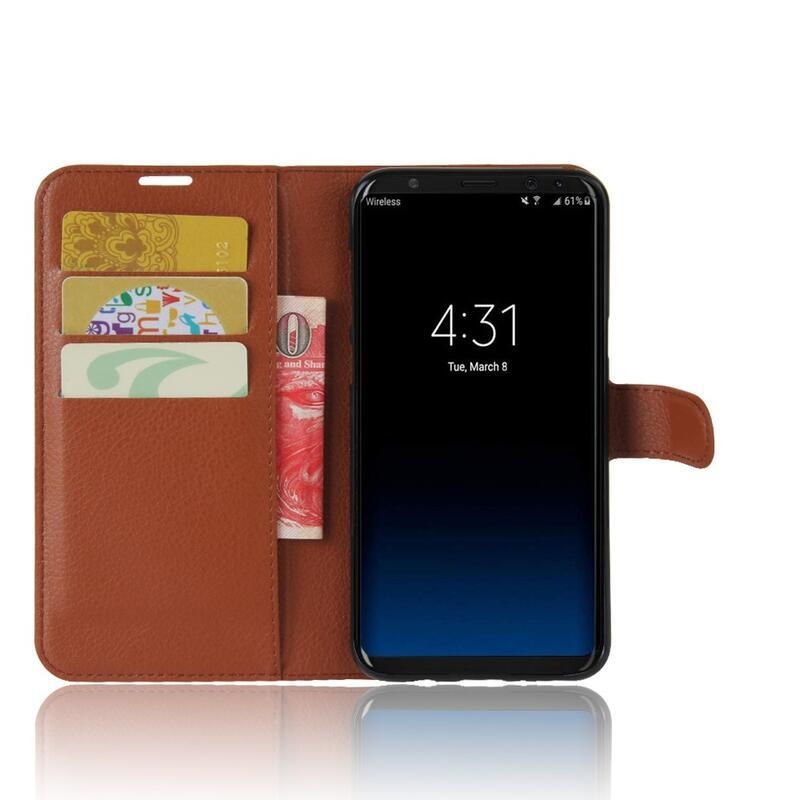 Litchi PU bőr pénztárca tok Samsung Galaxy S8-hoz - barna
