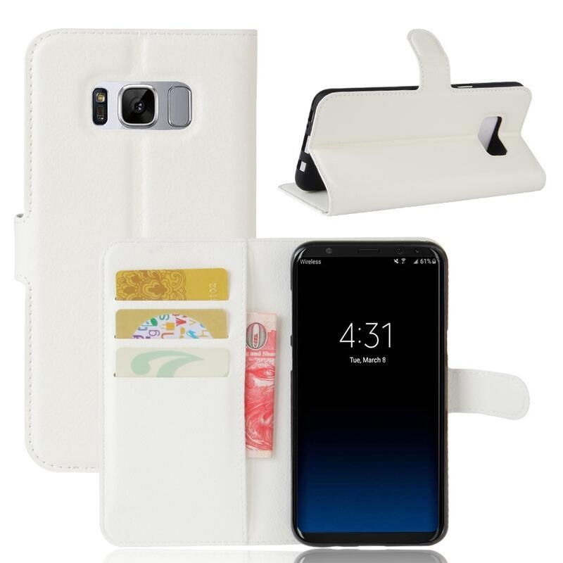 Litchi PU bőr pénztárca tok Samsung Galaxy S8 Plus-hoz - fehér