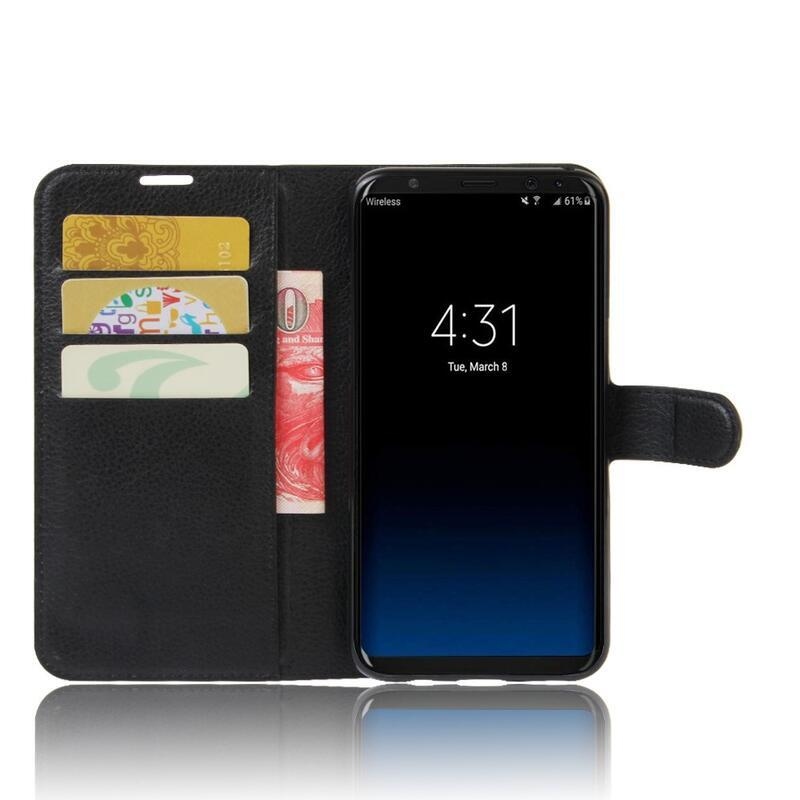 Litchi PU bőr pénztárca tok Samsung Galaxy S8 Plus-hoz - fekete