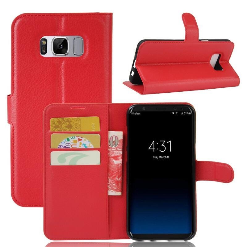 Litchi PU bőr pénztárca tok Samsung Galaxy S8 Plus-hoz - piros