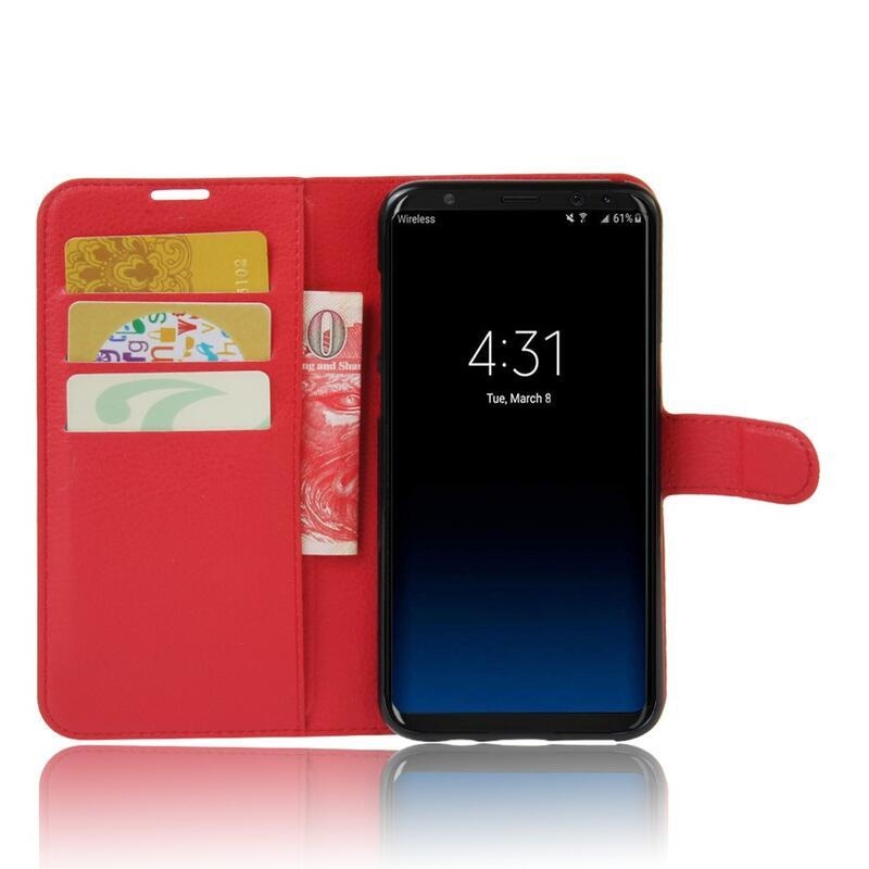 Litchi PU bőr pénztárca tok Samsung Galaxy S8 Plus-hoz - piros