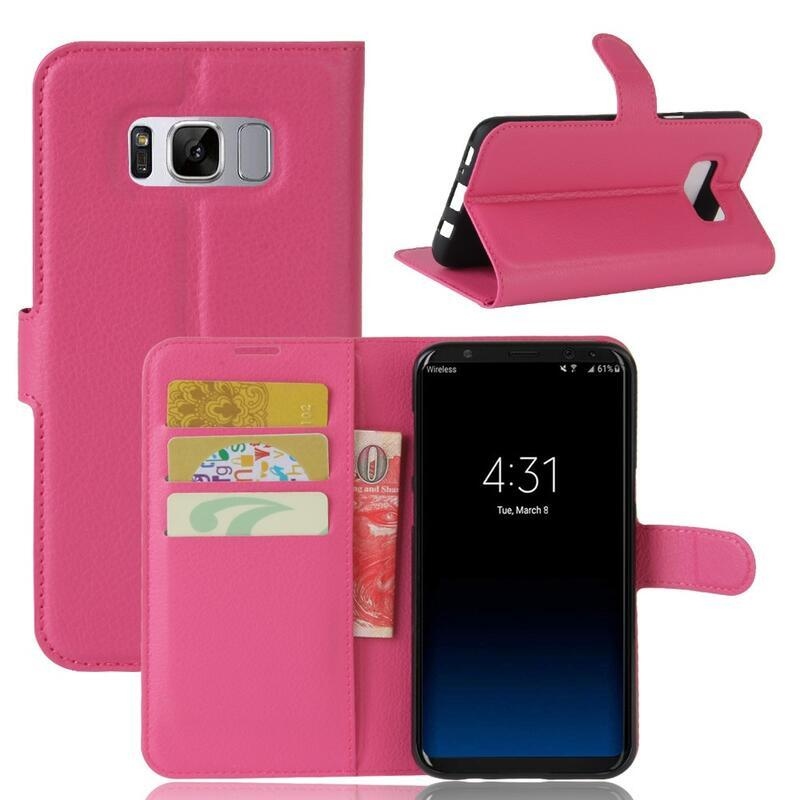 Litchi PU bőr pénztárca tok Samsung Galaxy S8 Plus - rózsaszínű