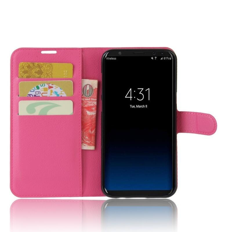Litchi PU bőr pénztárca tok Samsung Galaxy S8 Plus - rózsaszínű