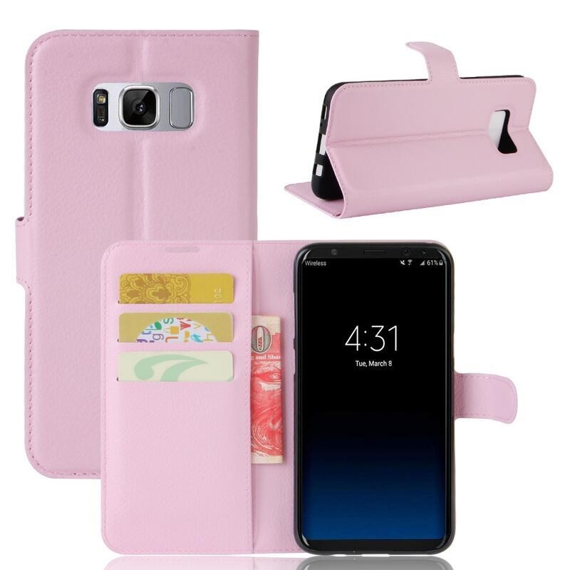 Litchi PU bőr pénztárca tok Samsung Galaxy S8 Plus-hoz - rózsaszín