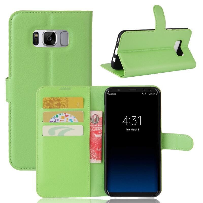Litchi PU bőr pénztárca tok Samsung Galaxy S8 Plus-hoz - zöld