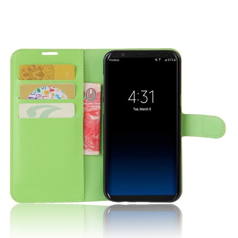 Litchi PU bőr pénztárca tok Samsung Galaxy S8 Plus-hoz - zöld