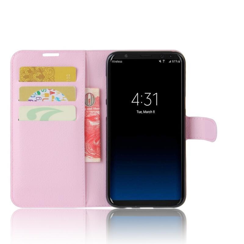 Litchi PU bőr pénztárca tok Samsung Galaxy S8-hoz - rózsaszín