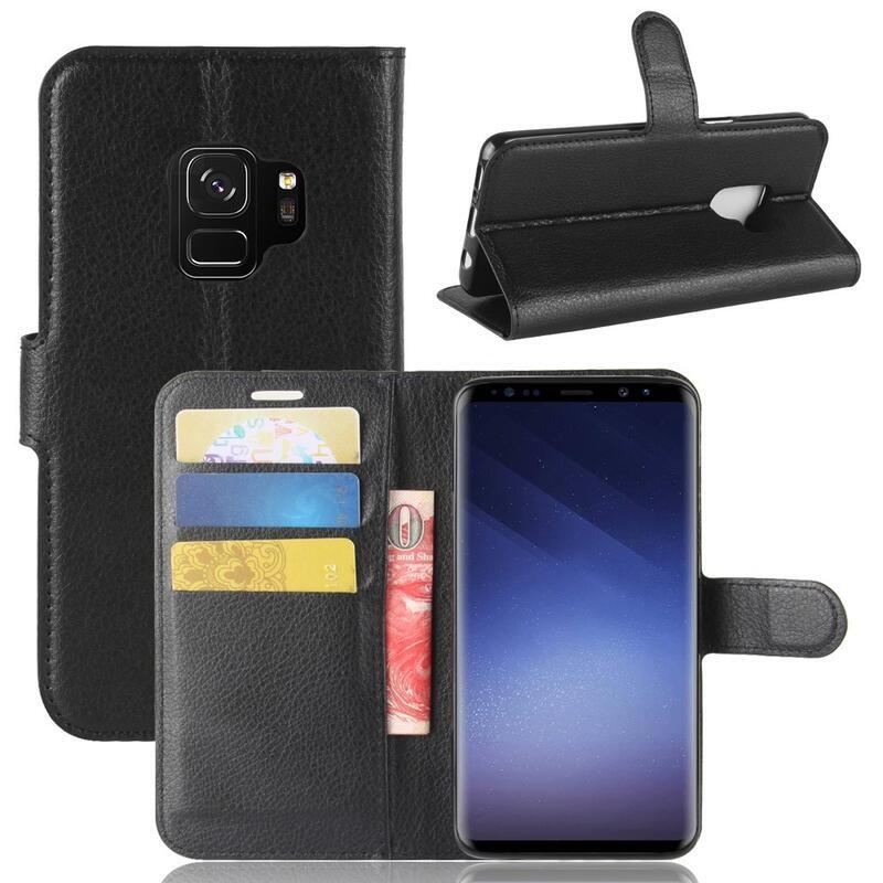 Litchi PU bőr pénztárca tok Samsung Galaxy S9 készülékhez - fekete