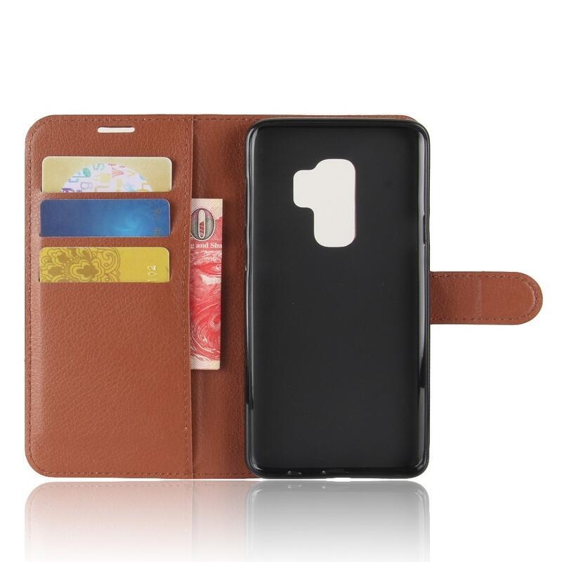 Litchi PU bőr pénztárca tok Samsung Galaxy S9+-hoz - barna