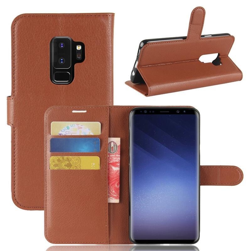 Litchi PU bőr pénztárca tok Samsung Galaxy S9+-hoz - barna