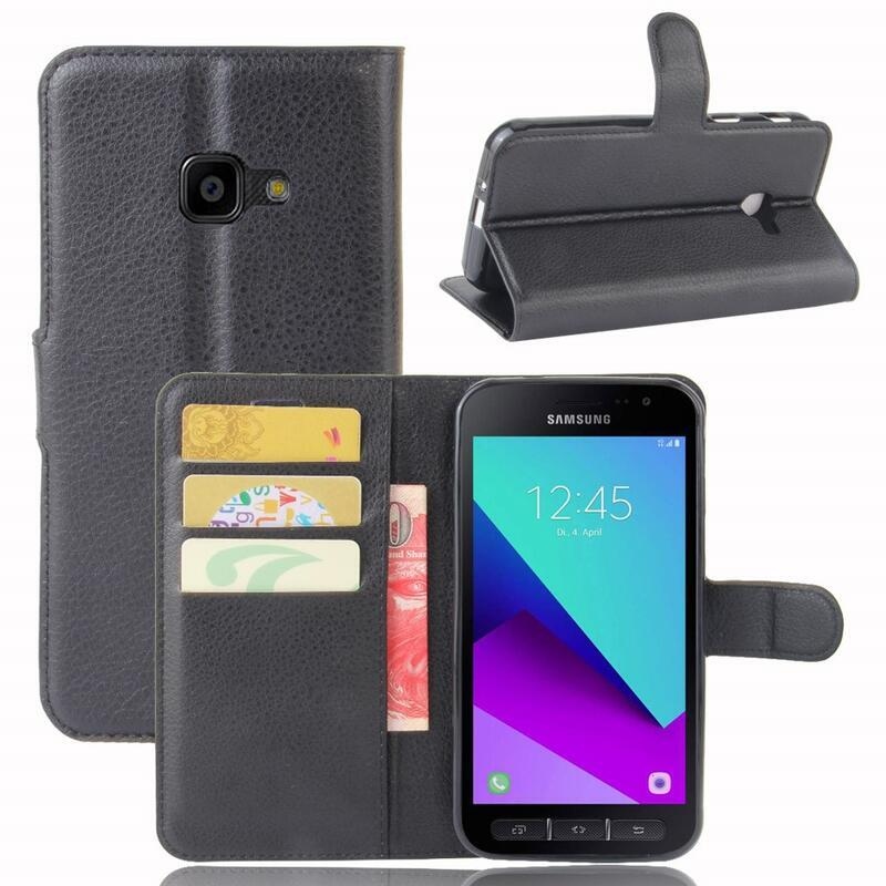Litchi PU bőr pénztárca tok Samsung Galaxy Xcover 4/4S készülékhez - fekete