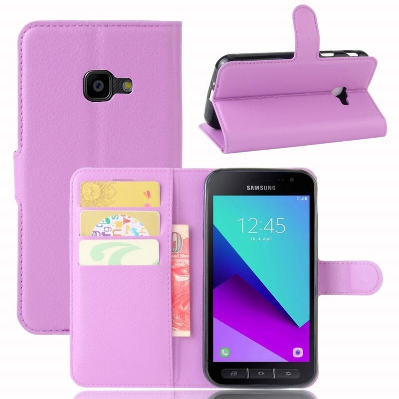 Litchi PU bőr pénztárca tok Samsung Galaxy Xcover 4/4S készülékhez - lila