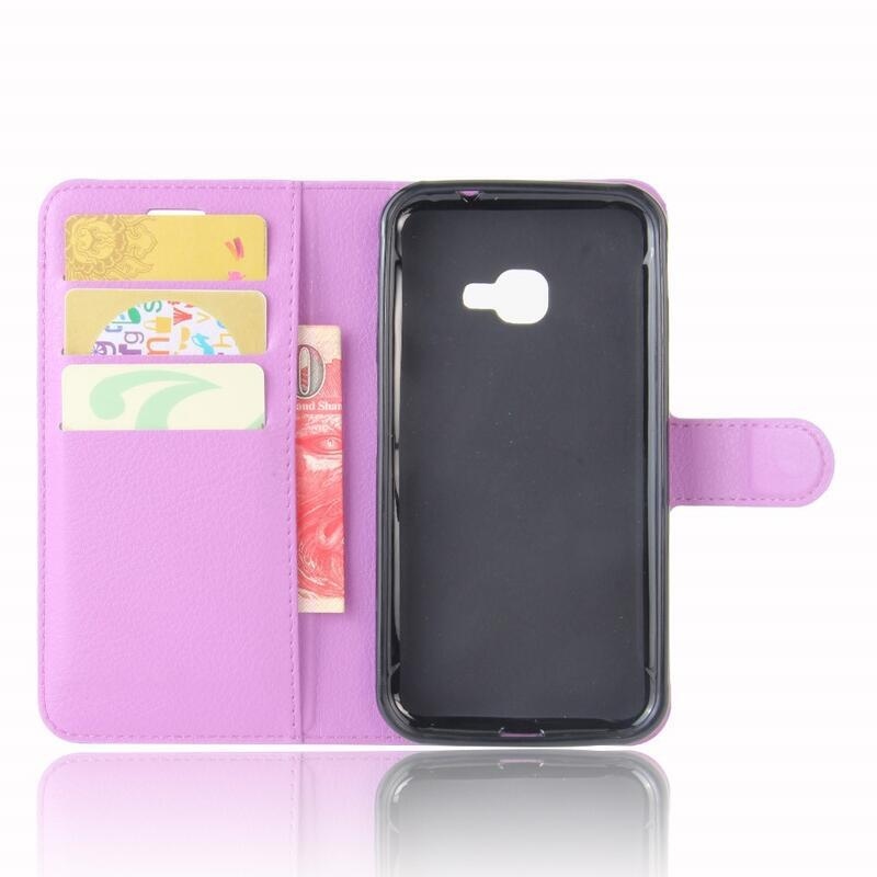 Litchi PU bőr pénztárca tok Samsung Galaxy Xcover 4/4S készülékhez - lila