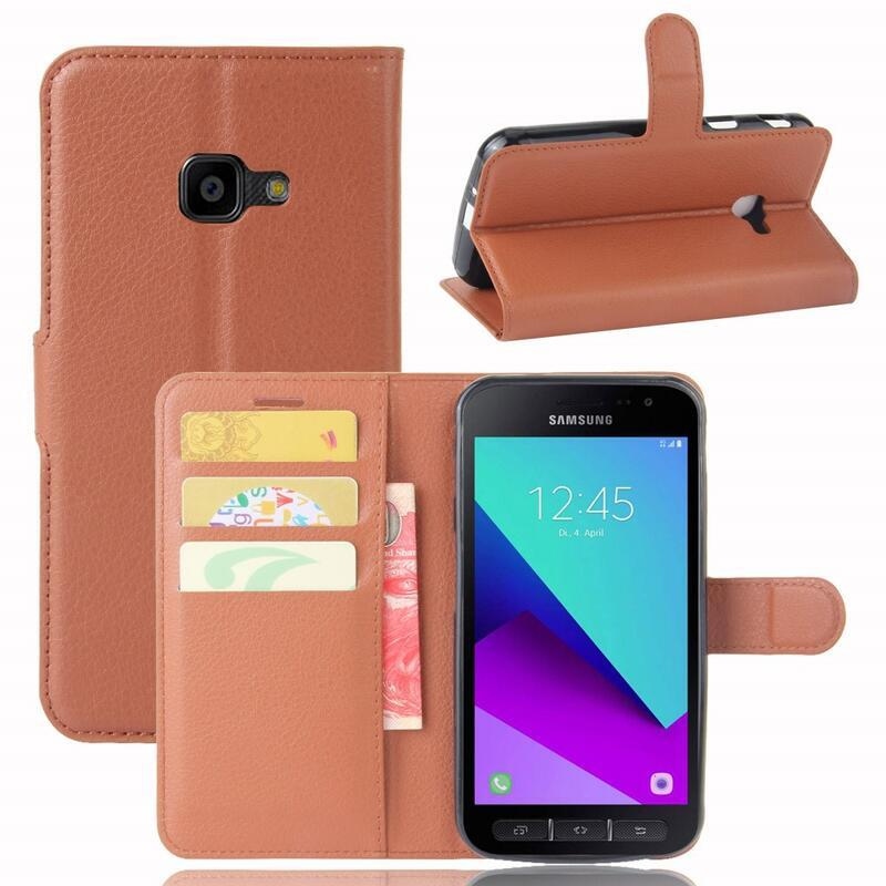 Litchi PU bőr pénztárca tok Samsung Galaxy Xcover 4/4S készülékhez - barna