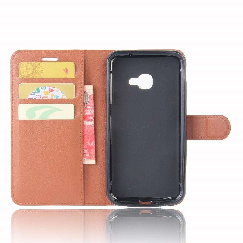 Litchi PU bőr pénztárca tok Samsung Galaxy Xcover 4/4S készülékhez - barna