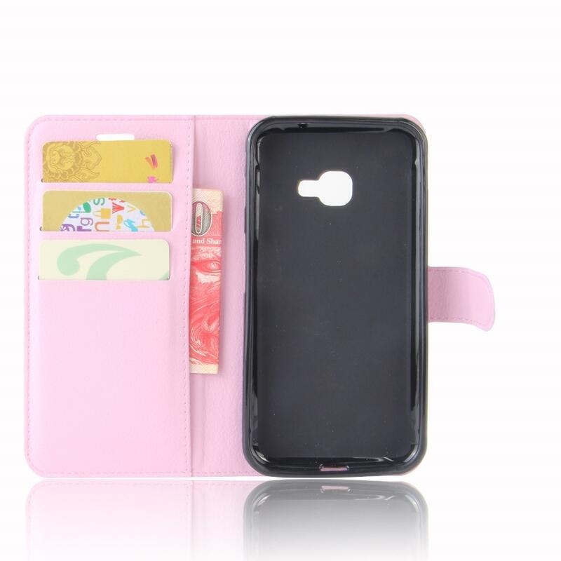 Litchi PU bőr pénztárca tok Samsung Galaxy Xcover 4/4S készülékhez - rózsaszín