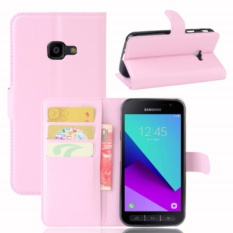 Litchi PU bőr pénztárca tok Samsung Galaxy Xcover 4/4S készülékhez - rózsaszín