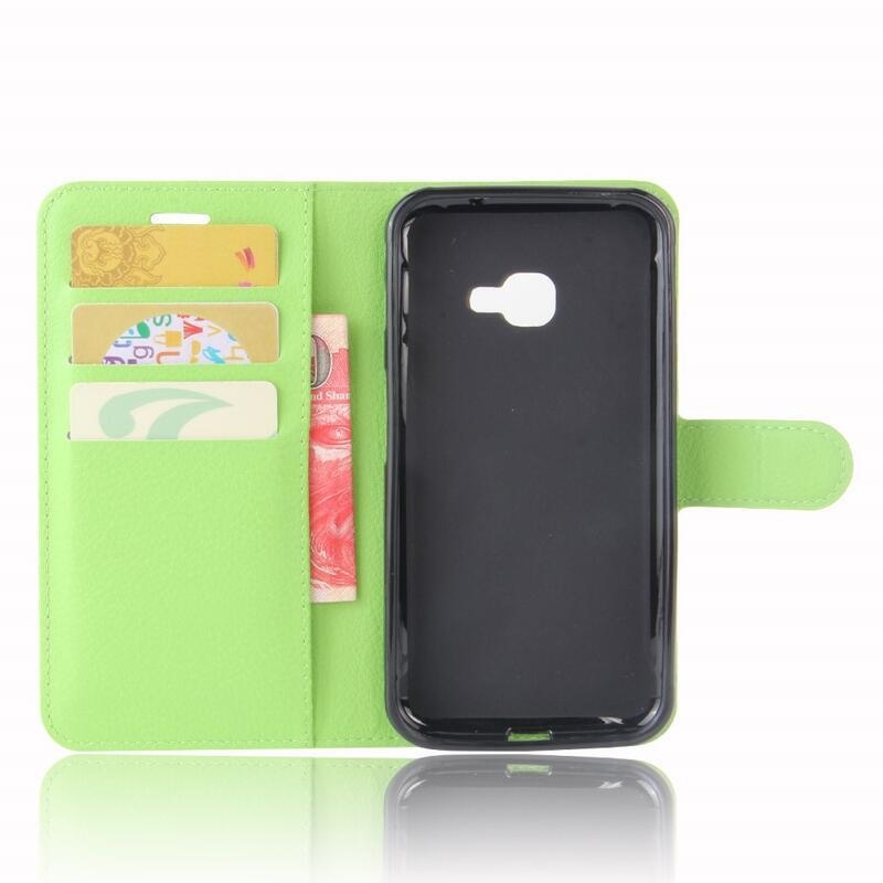 Litchi PU bőr pénztárca tok Samsung Galaxy Xcover 4/4S készülékhez - zöld