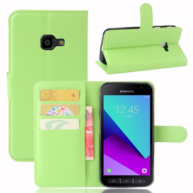 Litchi PU bőr pénztárca tok Samsung Galaxy Xcover 4/4S készülékhez - zöld