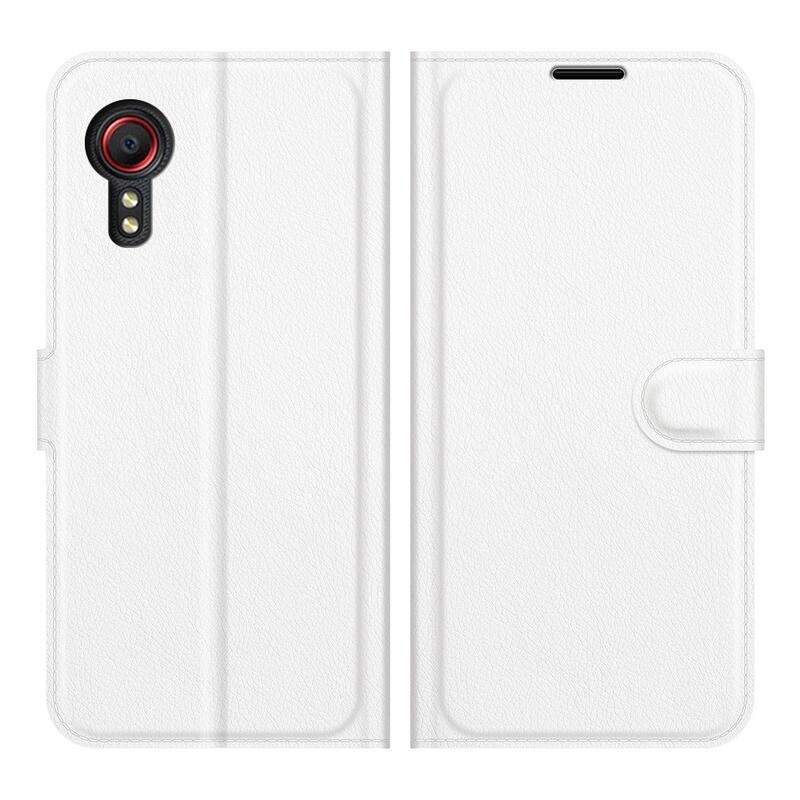 Litchi PU bőr pénztárca tok Samsung Galaxy Xcover 5 készülékhez - fehér