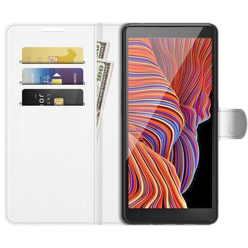 Litchi PU bőr pénztárca tok Samsung Galaxy Xcover 5 készülékhez - fehér