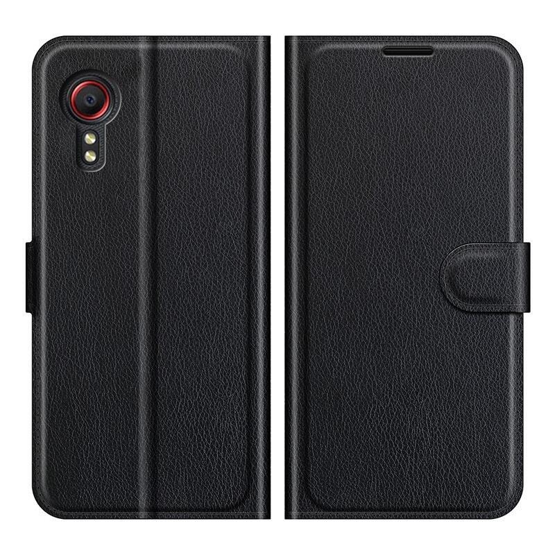 Litchi PU bőr pénztárca tok Samsung Galaxy Xcover 5 készülékhez - fekete