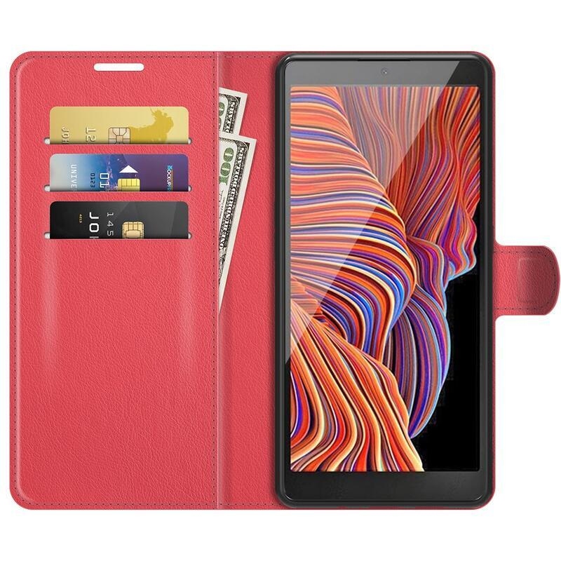 Litchi PU bőr pénztárca tok Samsung Galaxy Xcover 5 készülékhez - piros