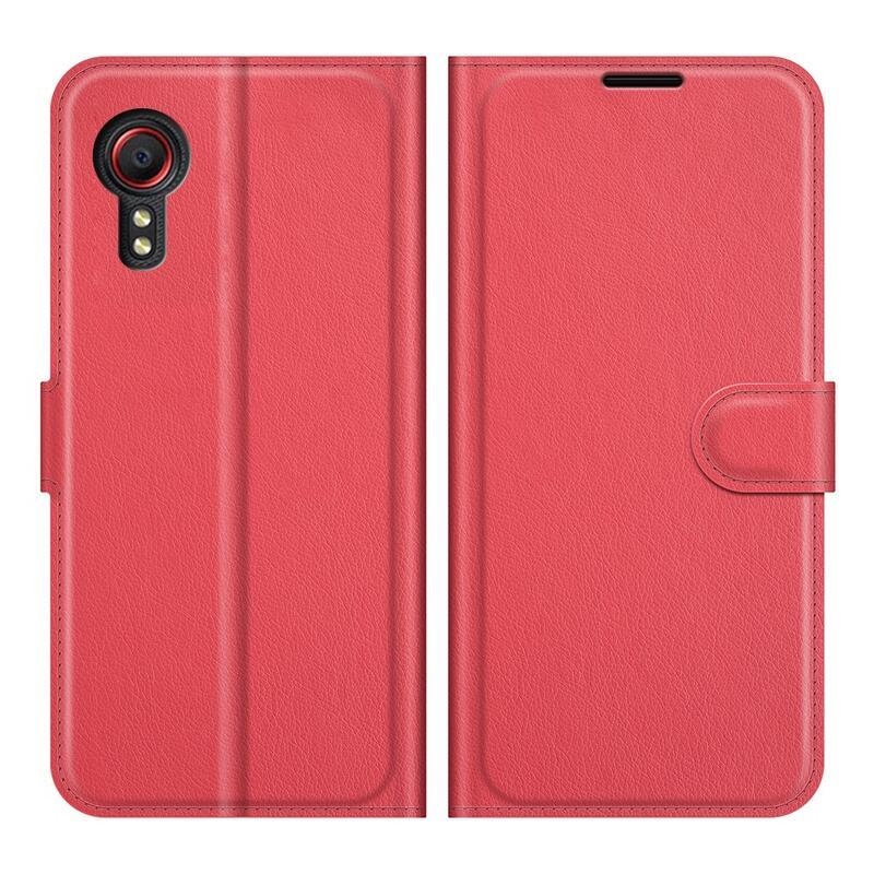 Litchi PU bőr pénztárca tok Samsung Galaxy Xcover 5 készülékhez - piros