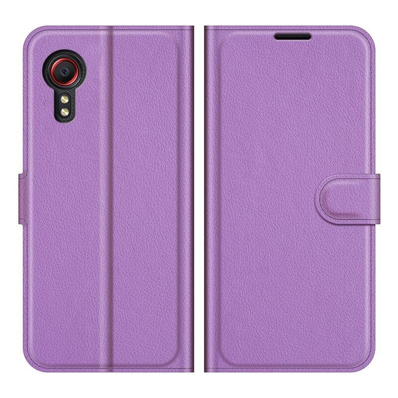 Litchi PU bőr pénztárca tok Samsung Galaxy Xcover 5 készülékhez - lila