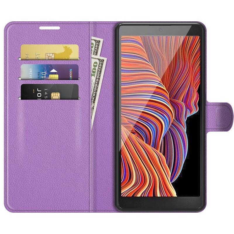 Litchi PU bőr pénztárca tok Samsung Galaxy Xcover 5 készülékhez - lila
