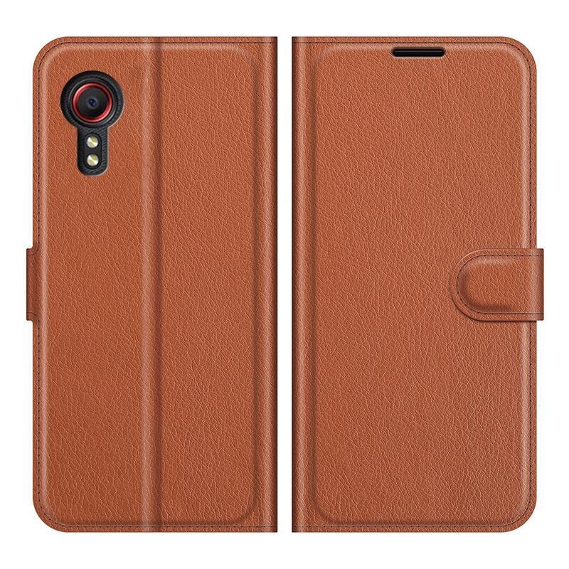 Litchi PU bőr pénztárca tok Samsung Galaxy Xcover 5 készülékhez - barna