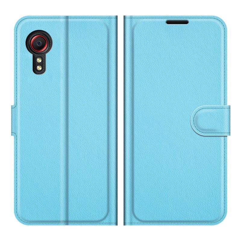 Litchi PU bőr pénztárca tok Samsung Galaxy Xcover 5 készülékhez - kék