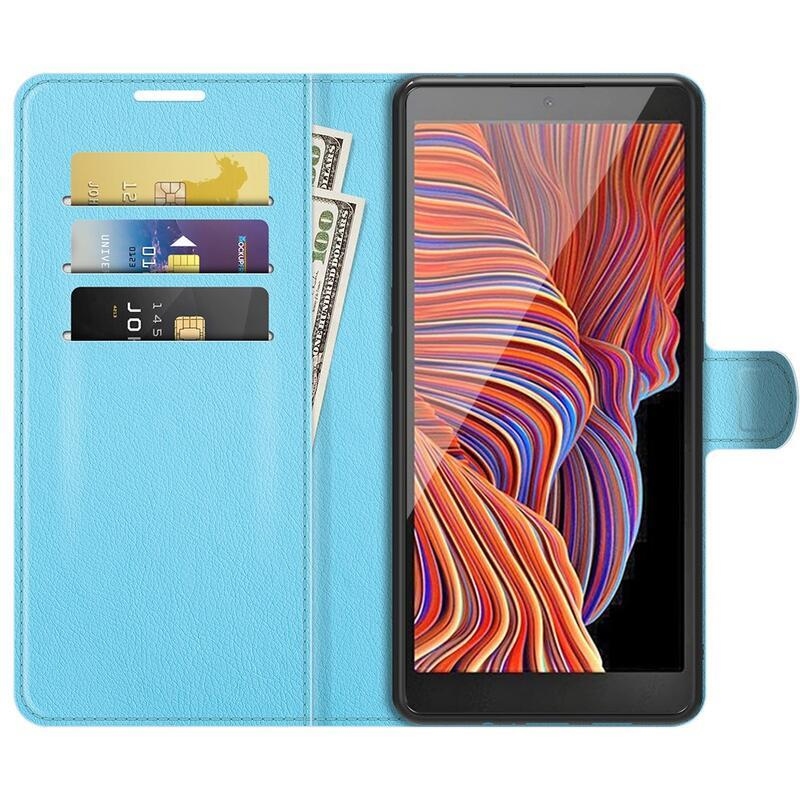 Litchi PU bőr pénztárca tok Samsung Galaxy Xcover 5 készülékhez - kék