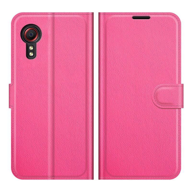 Litchi PU bőr pénztárca tok Samsung Galaxy Xcover 5 - rózsaszínű