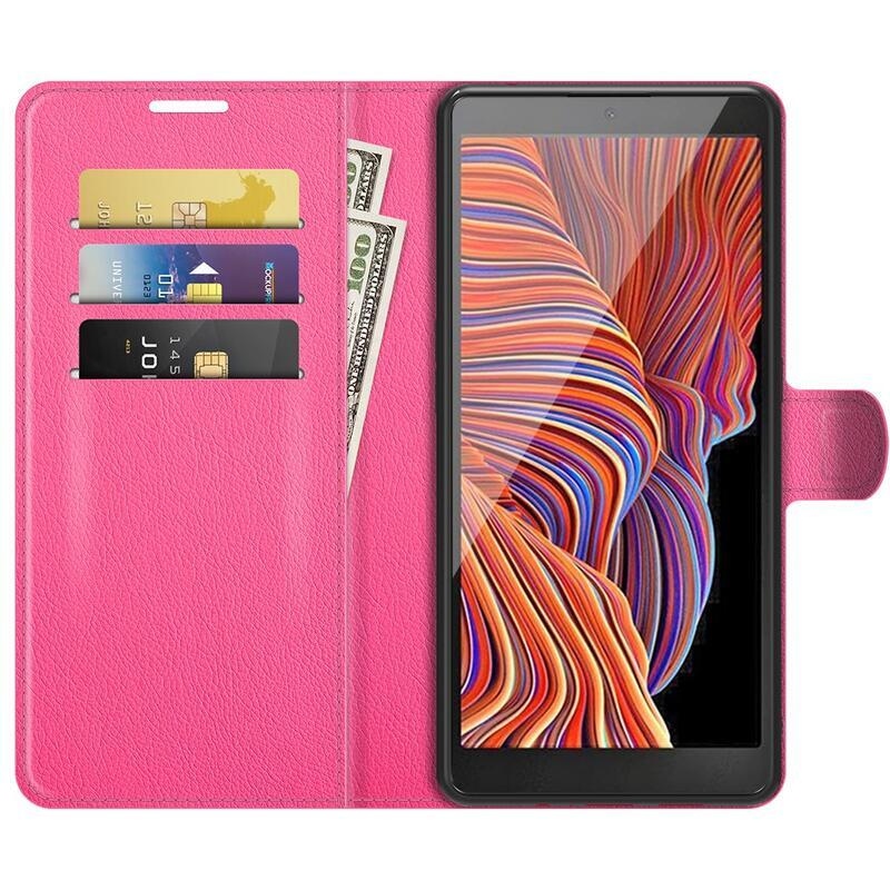 Litchi PU bőr pénztárca tok Samsung Galaxy Xcover 5 - rózsaszínű