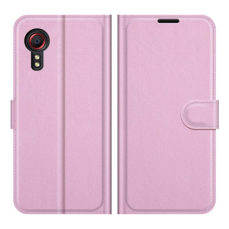 Litchi PU bőr pénztárca tok Samsung Galaxy Xcover 5 - rózsaszín