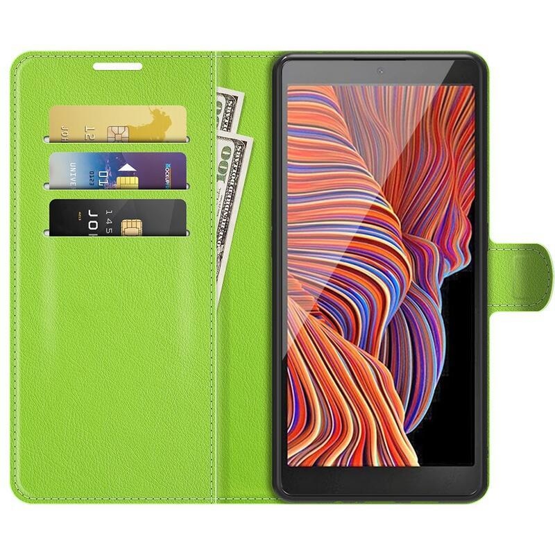 Litchi PU bőr pénztárca tok Samsung Galaxy Xcover 5 készülékhez - zöld