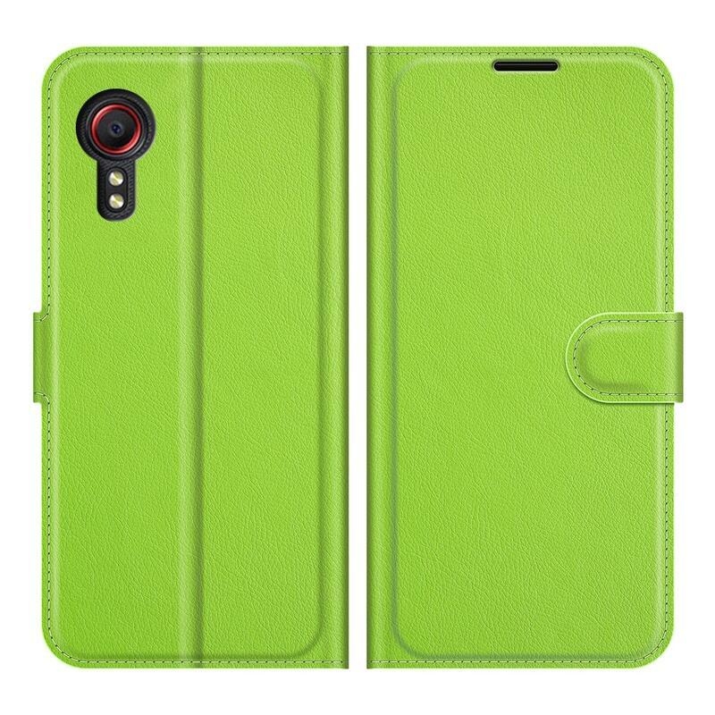 Litchi PU bőr pénztárca tok Samsung Galaxy Xcover 5 készülékhez - zöld