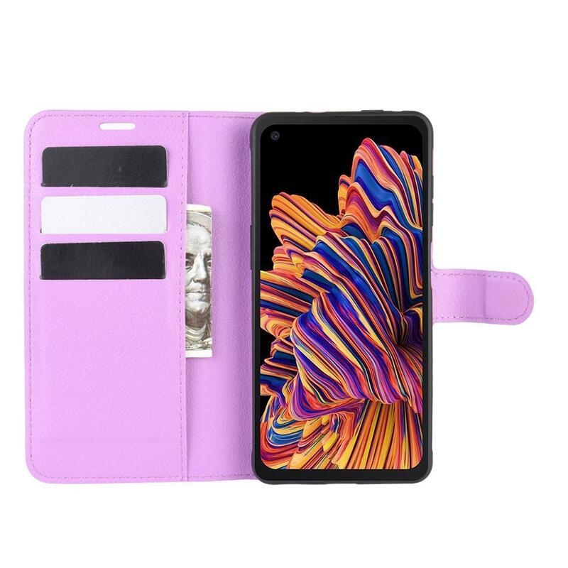 Litchi PU bőr pénztárca tok Samsung Galaxy Xcover Pro készülékhez - lila