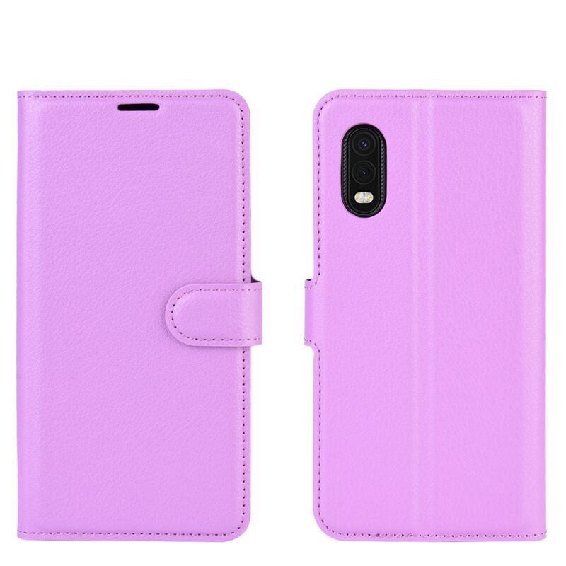 Litchi PU bőr pénztárca tok Samsung Galaxy Xcover Pro készülékhez - lila